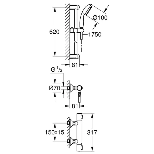 Термостат для душу Grohe Grohtherm 500, хром (34796000)
