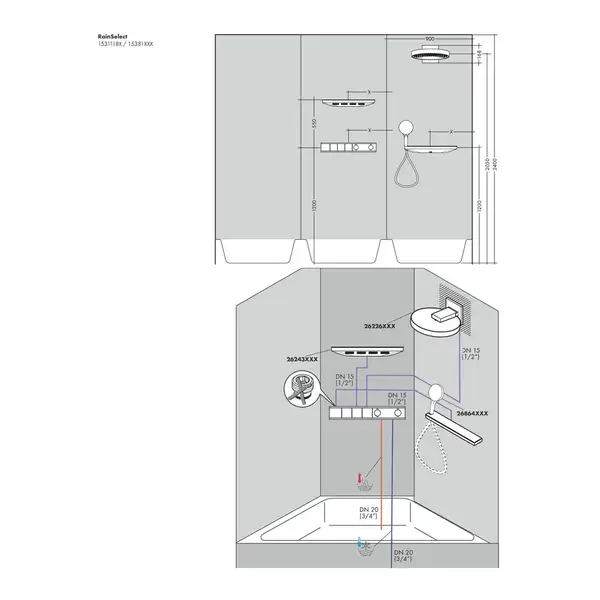 Термостат для скрытого монтажа на 3 потребителя Hansgrohe RainSelect (цвет - полированное золото) 15381990