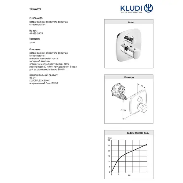 Kludi Ameo Смеситель для ванны и душа, хром (418350575)