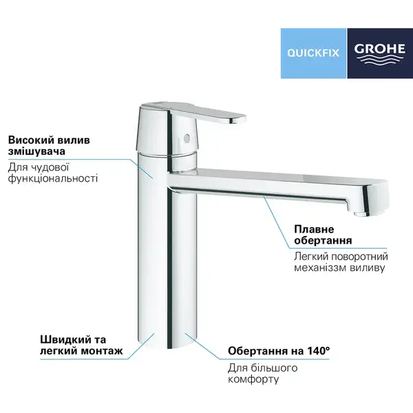 Змішувач одноважільний для кухонної мийки Grohe Get 30196000
