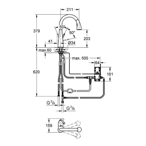 Сенсорный однорычажный смеситель для кухни 1/2 Grohe Zedra Touch (цвет - хром) (30219000) фото 5 Aquada.com.ua