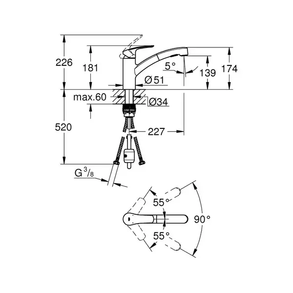 Grohe EUROSMART смеситель для умывальника, однорычажный, цвет хром (30305DC1)