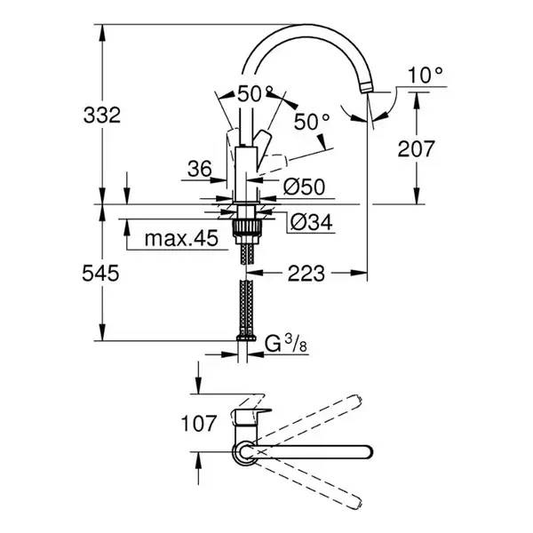 31367001 BauEdge Змішувач для мийки GROHE НІМЕЧЧИНА (31367001)