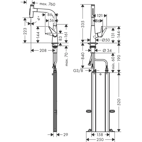 Змішувач кухонний Hansgrohe Talis 220 2jet з витяжним зливом Sbox, хром (73868000)