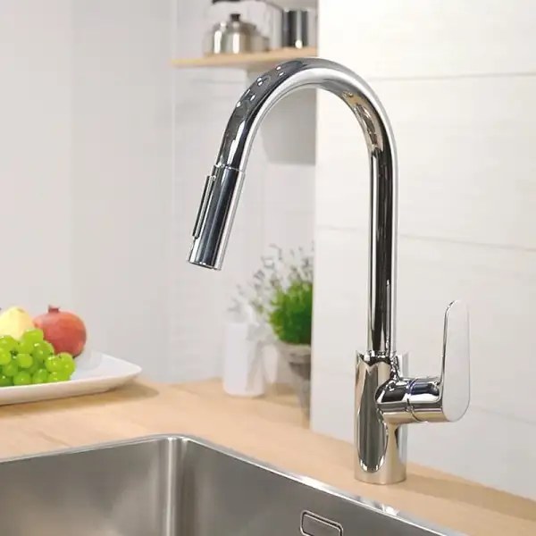 Змішувач для кухні Hansgrohe Focus 240 2jet з висувним виливом Sbox, Stainless Steel Finish (73880800)