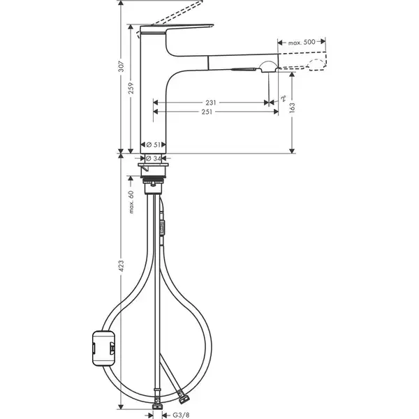 Hansgrohe Zesis M33 160 Змішувач для кухні, чорний (74801670)