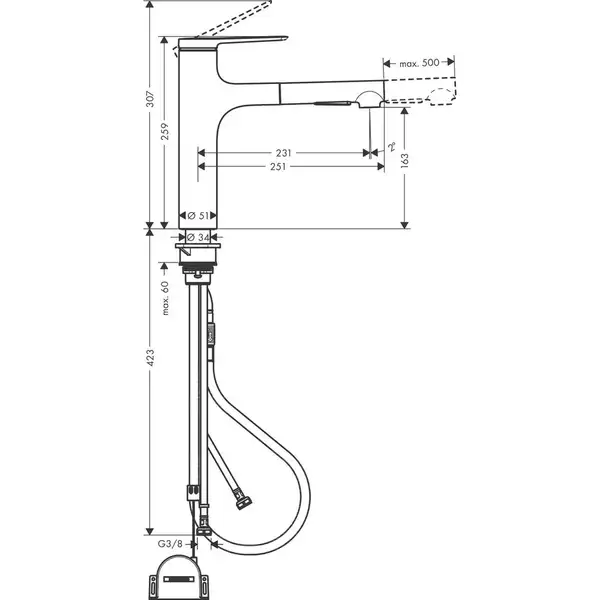 Hansgrohe Zesis M33 160 Змішувач для кухні, хром (74804000)