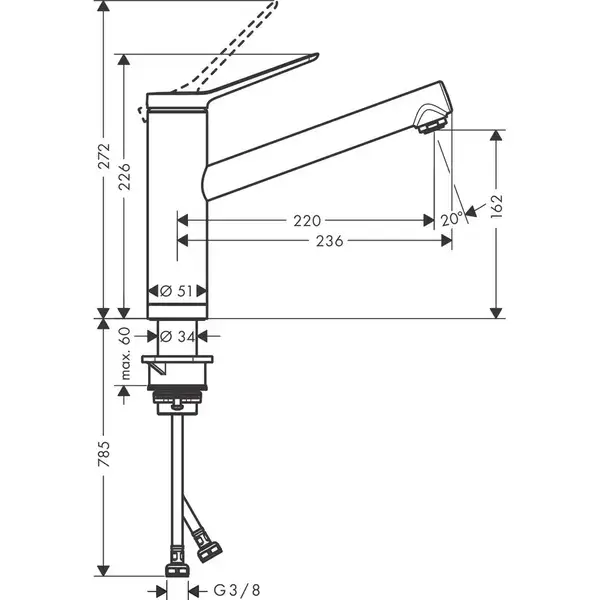 Hansgrohe Zesis M33 160 Змішувач для кухні, хром (74805000)