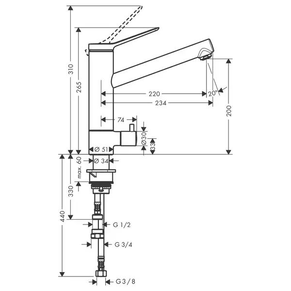 Кухонный смеситель, с запорным вентилем, CoolStart Hansgrohe Zesis M33 (цвет - хром) 74807000