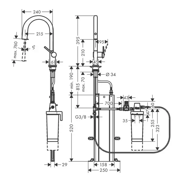 Змішувач кухонний Hansgrohe Aqittura M91 FilterSystem 210 1jet pull-out Sbox з картриджем Harmony, хром (76800000)