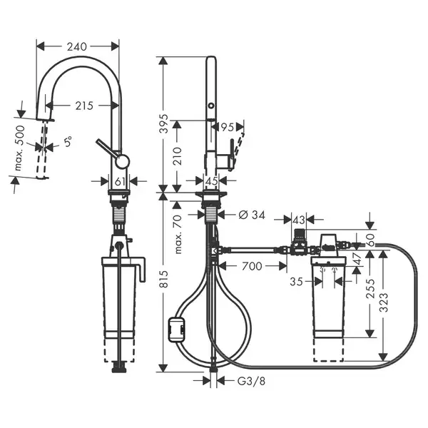 Смеситель для кухни Hansgrohe Aqittura M91 FilterSystem 210, 1jet (цвет - чёрный матовый) 76801670