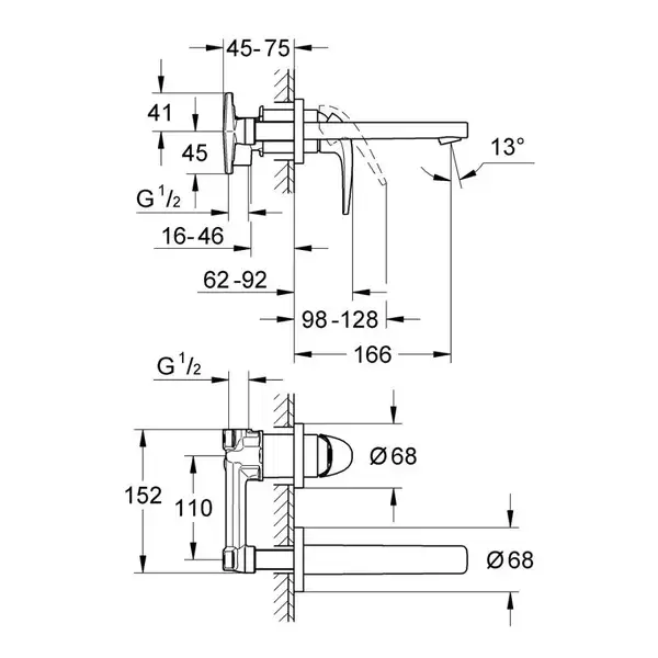 Змішувач для раковини Grohe BauCurve на два отвори S-Size, хром (20288000)