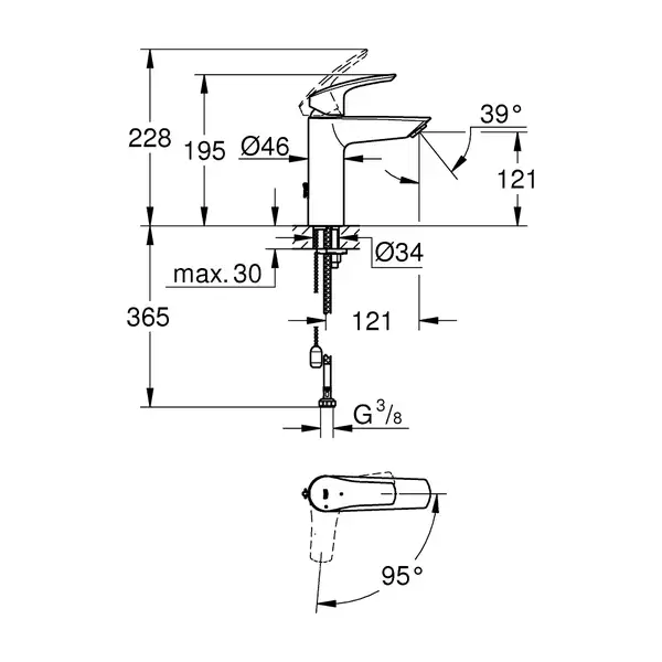Grohe Змішувач для раковини Eurosmart M-Size DN 15, хром (2339430E)