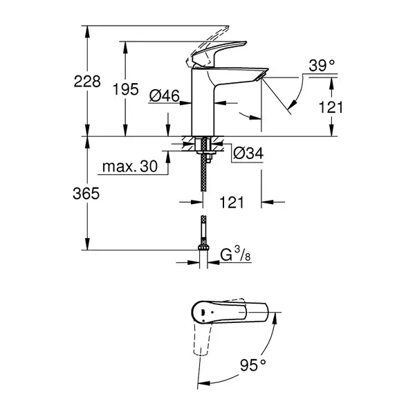 Grohe Змішувач для раковини Eurosmart DN 15 M-Size, хром (2339530E)