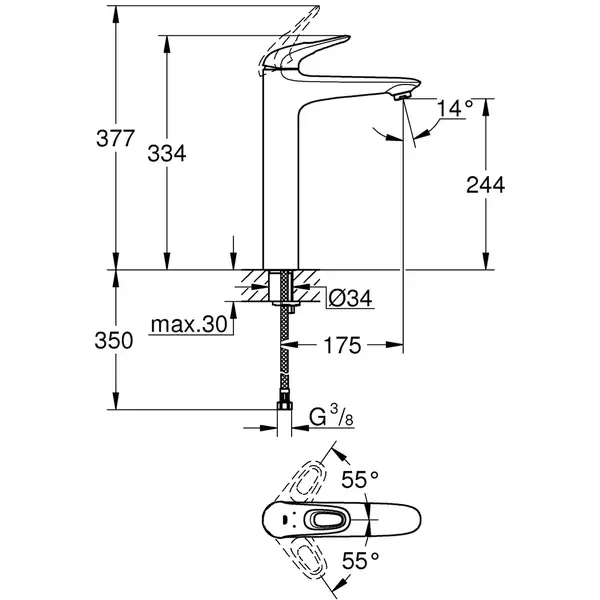 Змішувач на стільницю для раковини XL-розміру Grohe Eurostyle (23570003)