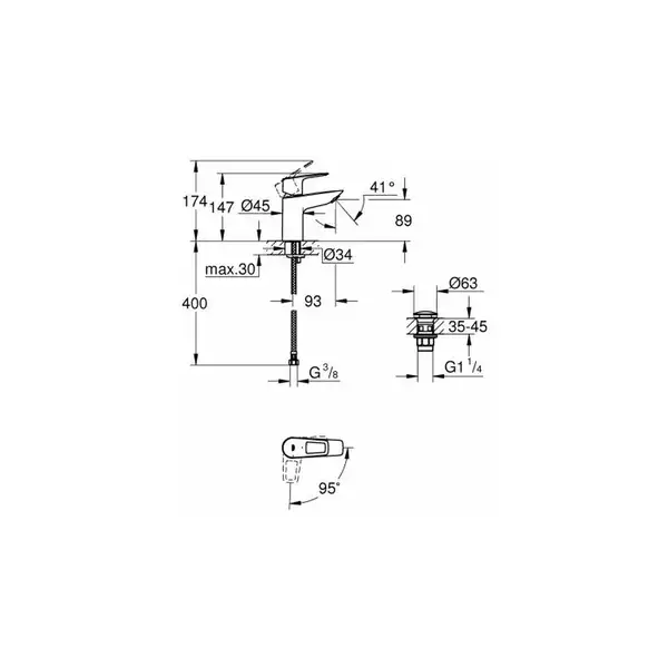 Змішувач для раковини Grohe BauLoop New S-Size з донним клапаном, хром (23883001)