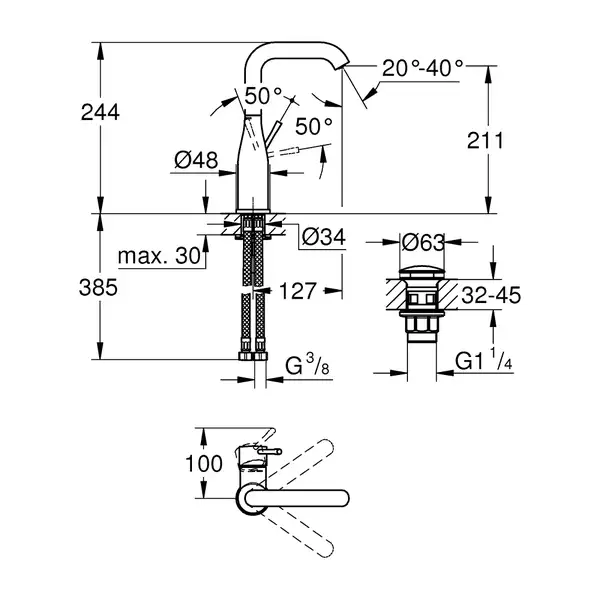Grohe Essence New Смеситель для умывальника L-Size, хром (24182001)