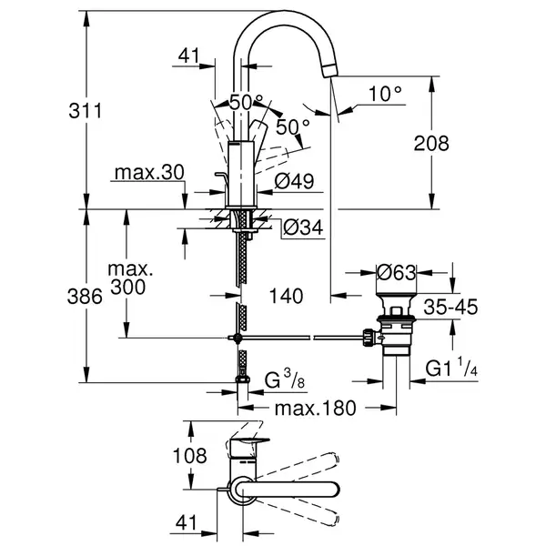 Grohe StartEdge Змішувач для раковини L-Size, хром (24201001)