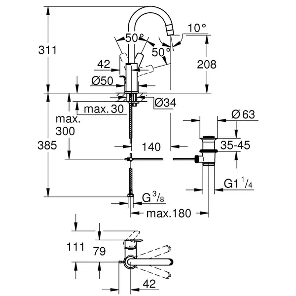 Grohe Start Смеситель для раковины L-Size, хром (24203002)