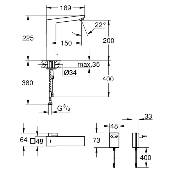 Інфрачервоний змішувач для раковини 1/2 GROHE Eurocube E 6V (36441000)