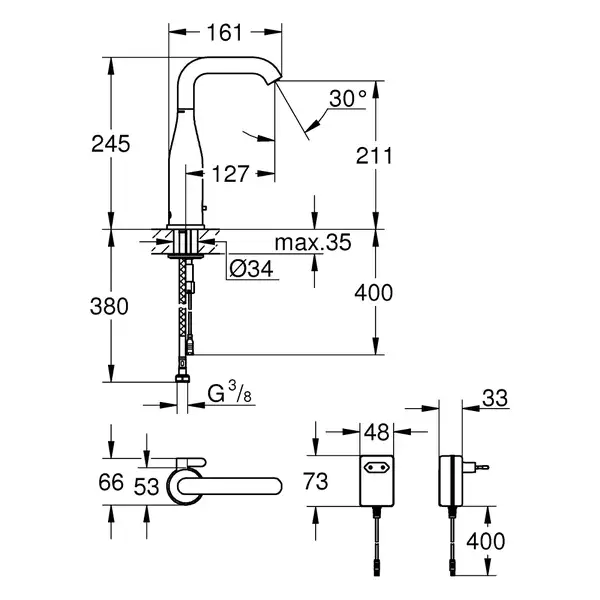 Інфрачервоний змішувач для раковини 1/2 GROHE Essence E 220V (36444000)