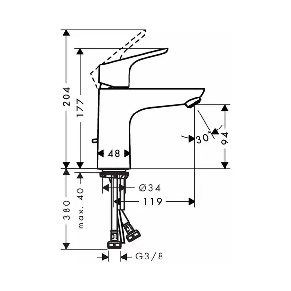 Змішувач для умивальника Hansgrohe Focus E 100 LowFlow з донним клапаном, хром (31603000)