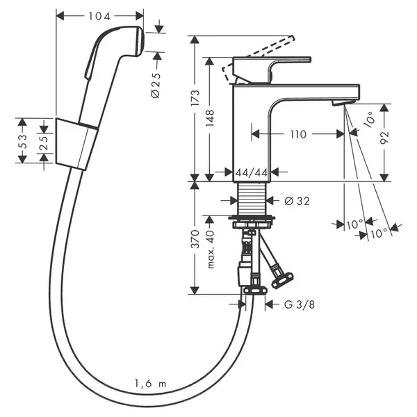 Смеситель для раковины 100 Hansgrohe Vernis Shape (цвет - хром), с гигиеническим душем (71216000) фото 2 Aquada.com.ua