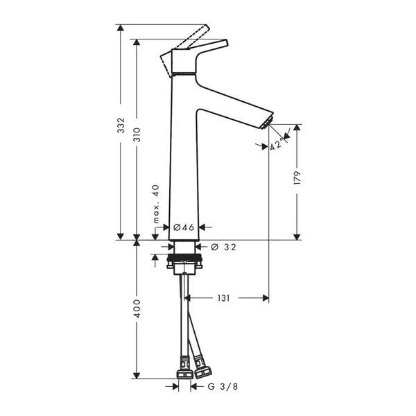 Змішувач для раковини 190 Hansgrohe Talis S (колір - чорний шліфований хром), без донного клапана 72032340