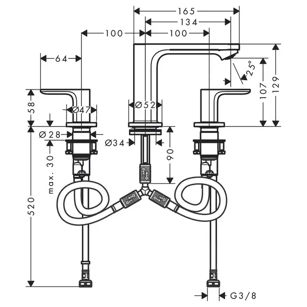 Смеситель для раковины 110 Hansgrohe Rebris S (цвет - хром), с донным клапаном 72530000