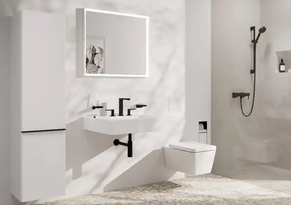 Змішувач для раковини 150 EcoSmart+ Hansgrohe Tecturis E (колір - чорний матовий), з донним клапаном Push-Open 73030670