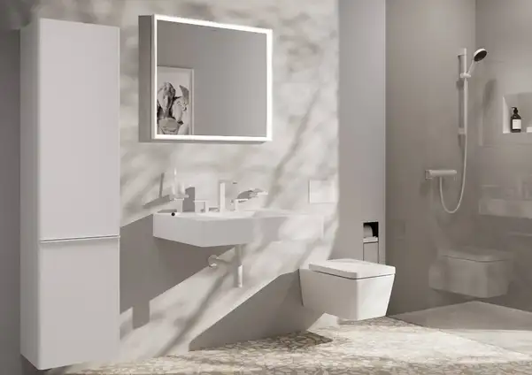 Змішувач для раковини 150 EcoSmart+ Hansgrohe Tecturis E (колір - білий матовий), з донним клапаном Push-Open 73030700