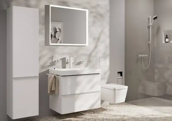 Змішувач для раковини 210 Fine CoolStart EcoSmart+ Hansgrohe Tecturis E (колір - білий матовий), з поворотним виливом та донним клапаном Push-Open 73060700