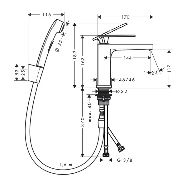 HANSGROHE Tecturis E Змішувач для раковини, чорний матовий (73210670)