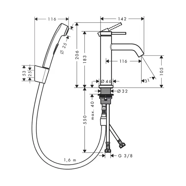 Hansgrohe Tecturis S Змішувач для раковини, чорний матовий (73211670)
