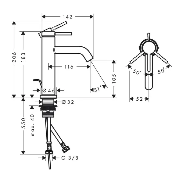 Hansgrohe Tecturis S Змішувач для раковини, чорний матовий (73310670)