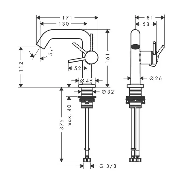 Hansgrohe Tecturis S Змішувач для раковини, чорний матовий (73320670)