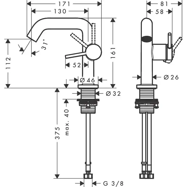 Hansgrohe Tecturis S Змішувач для раковини, чорний матовий (73320670)