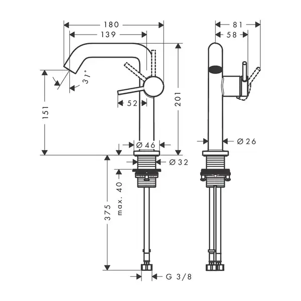 HANSGROHE Tecturis S Змішувач для раковини, хром (73340000)