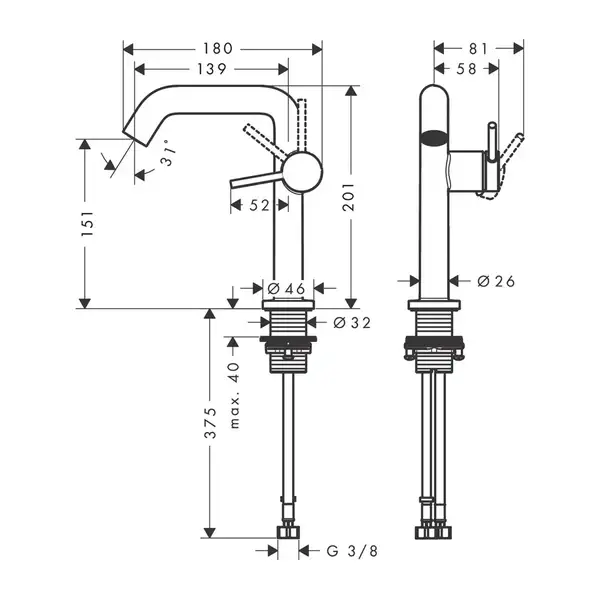 Hansgrohe Tecturis S Змішувач для раковини, хром (73341000)