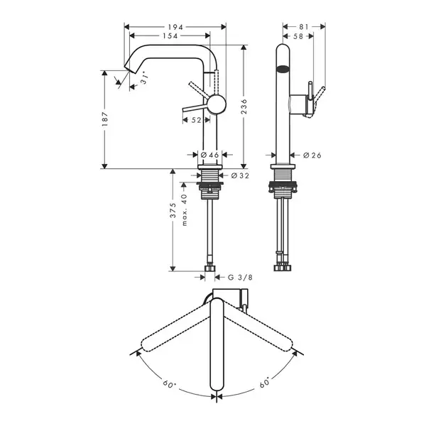Hansgrohe Tecturis S Змішувач для раковини, чорний матовий (73360670)
