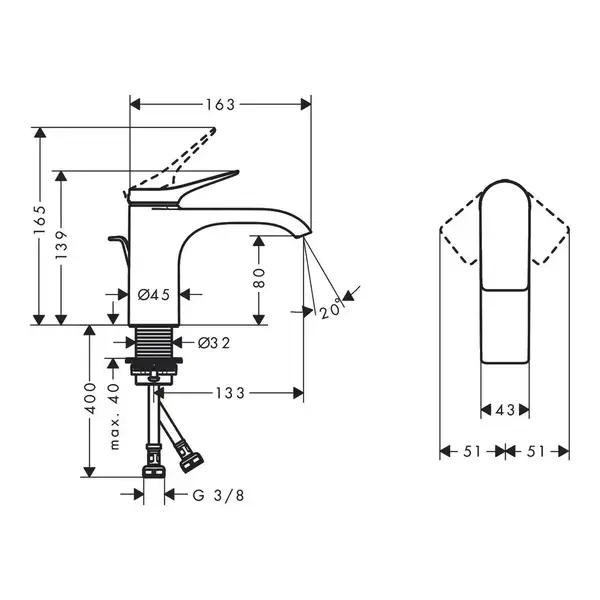 Змішувач для умивальника Hansgrohe Vivenis 80, чорний (75010670)