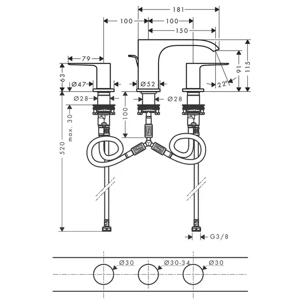 Смеситель для раковины Hansgrohe Vivenis (цвет - чёрный матовый), с донным клапаном (75033670) фото 3 Aquada.com.ua