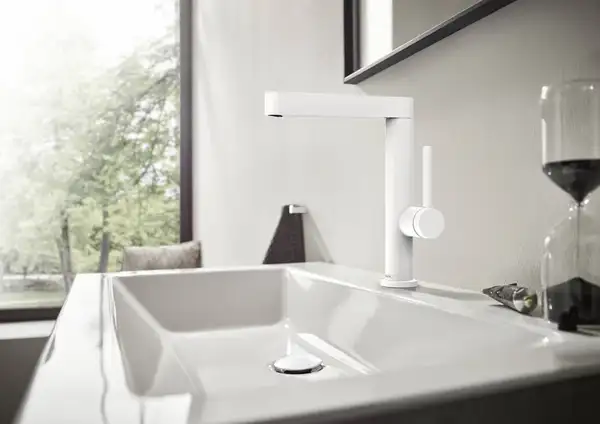 Смеситель для раковины высокий Hansgrohe Finoris (цвет - белый матовый), с донным клапаном Push Open (76060700) фото 2 Aquada.com.ua