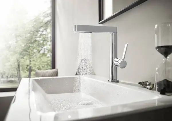 Смеситель для раковины высокий, с вытяжным душем, 2 вида струи Hansgrohe Finoris (цвет - хром), с донным клапаном Push Open (76063000) фото 2 Aquada.com.ua