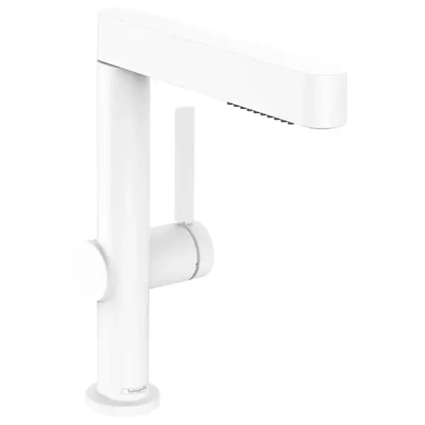 Смеситель для раковины высокий, с вытяжным душем, 2 вида струи Hansgrohe Finoris (цвет - белый матовый), с донным клапаном Push Open (76063700) фото 1 Aquada.com.ua