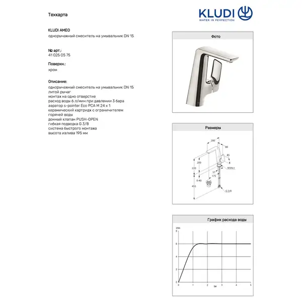 Змішувач Ameo для умивальника  410250575 KLUDI НІМЕЧЧИНА