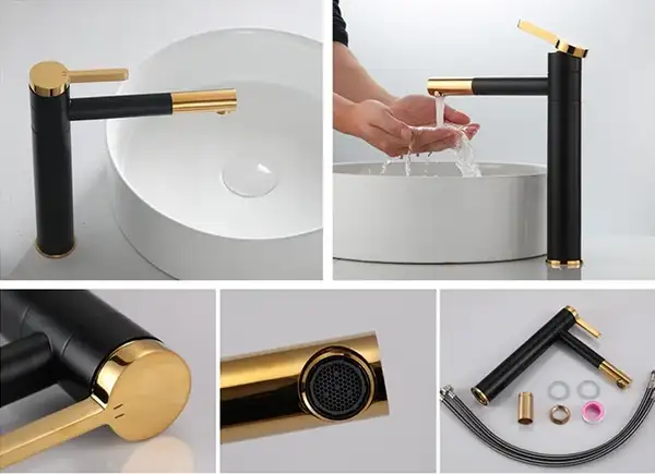 Змішувач для раковини (умивальника) REA SMART BLACK+GOLD чорний/золотий високий (REA-B7402)