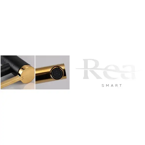 Змішувач для раковини (умивальника) REA SMART BLACK+GOLD чорний/золотий високий (REA-B7402)