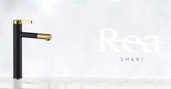 Змішувач для раковини (умивальника) REA SMART BLACK+GOLD чорний/золотий високий (REA-B7402)