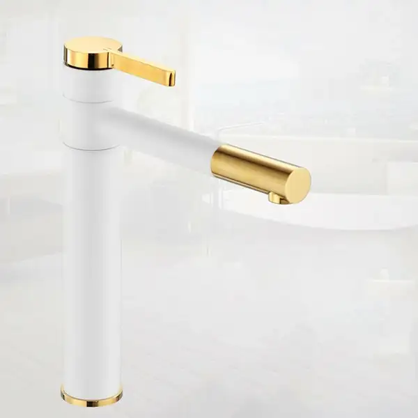 Змішувач для раковини (умивальника) REA SMART WHITE GOLD білий/золотий високий (REA-B8400)